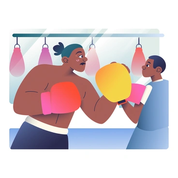 A focused boxer practicing punches with intense concentration on their target