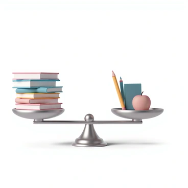 A balanced scale of justice, featuring two equal-sized pans, is positioned at the center. The scale is made of polished silver metal, reflecting light with a gleaming finish. On one pan, there are stacked books, showcasing various titles and colorful spines, representing knowledge and education. On the opposite pan, there are school supplies, such as pencils, notebooks, and an apple, symbolizing learning tools. The background is a simple, soft gradient that emphasizes the scale and its items, highlighting the theme of equality in education.