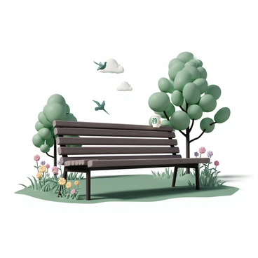A serene scene of a park bench with a Starbucks cup left behind on it
