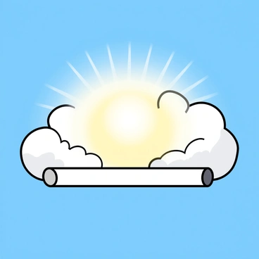 Fluffy white clouds are billowing in the clear blue sky, taking the distinct form of a diploma with rolled edges. The clouds are bright and soft, resembling a piece of parchment paper. The edges of the diploma shape are slightly wavy, resembling the texture of fabric. In the center of the diploma shape, the sunlight shines, creating a slight glow that enhances its visibility against the vivid blue backdrop. The overall scene is cheerful and uplifting, evoking a sense of achievement and celebration.