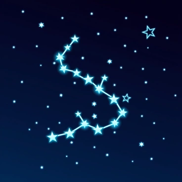 A dark night sky is dotted with numerous twinkling stars. In the center, a path of bright stars forms the distinct shape of the "Gemini twins." Each twin is represented by two radiant clusters of stars that are interconnected, showcasing their celestial bond. The surrounding stars shimmer with various intensities, creating a vibrant backdrop. The atmosphere is clear, allowing the constellation to stand out prominently against the deep blue expanse of the universe.