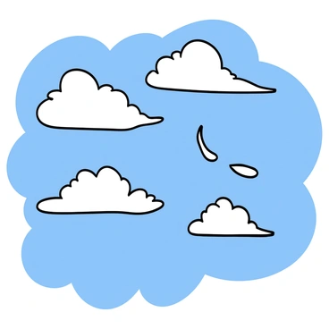 A bright blue sky filled with fluffy white clouds. The clouds are forming distinct shapes resembling "spinosauri," with their large sails and elongated bodies clearly visible. The clouds are drifting slowly, casting soft shadows on the ground below. The scene captures a whimsical and imaginative view of the sky, where nature appears to mimic the form of these prehistoric creatures.