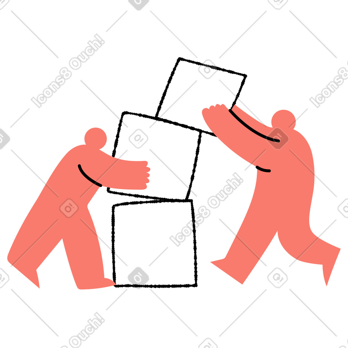 Colleagues building box tower emphasizing collective effort success-Illustration im Bold People-Stil als Download in PNG, SVG