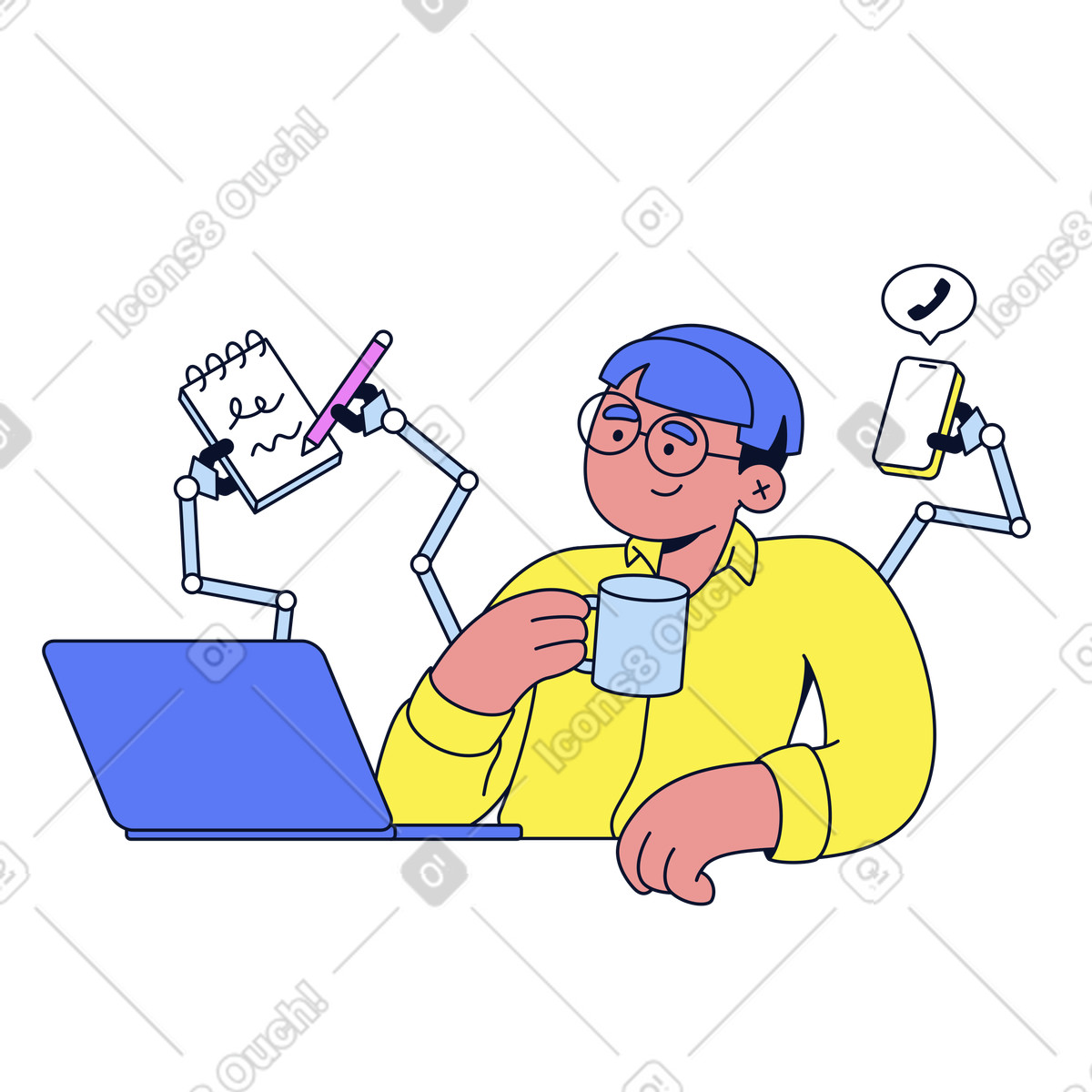 Ilustración Automatizar tareas sencillas hace que tu trabajo sea más fácil en estilo Flexy a descargar en PNG y SVG