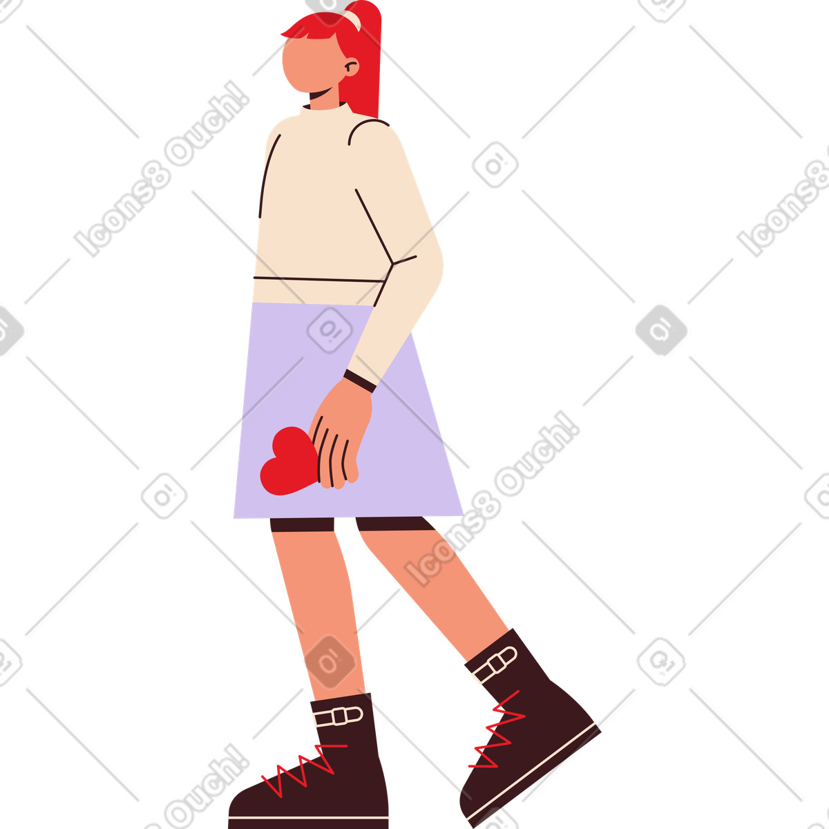 Illustration Jeune femme avec un coeur dans ses mains le style Folks à télécharger aux formats PNG, SVG
