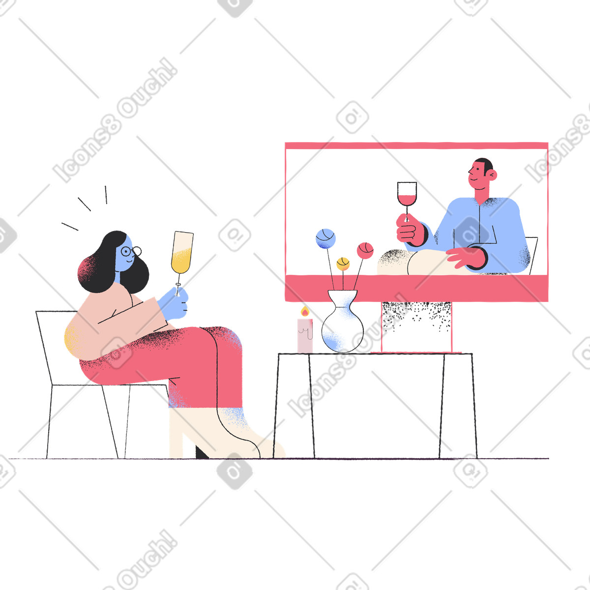 Pablo 스타일의 Long distance relationship video call, Online dating and virtual meetups 일러스트레이션 PNG, SVG 다운로드