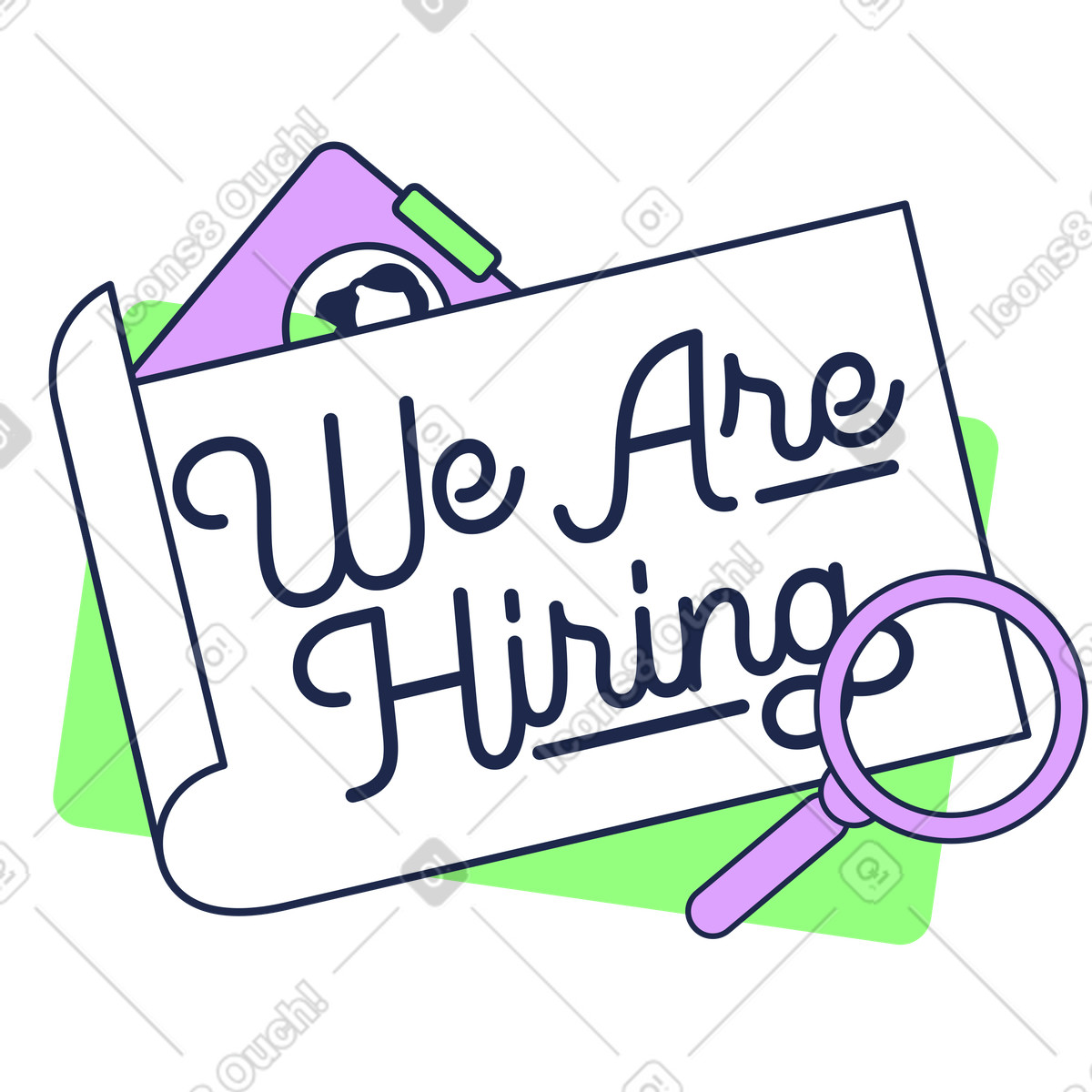 Ilustração de We Are Hiring message with CV and magnifying glass, Job vacancy or career opportunity em no estilo Outline para baixar em PNG, SVG