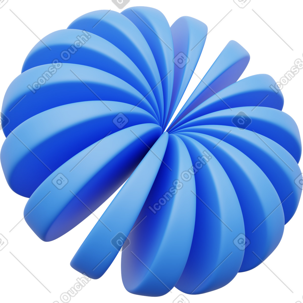 Blue radial spherical object, abstract turbine shape, geometric flower icon illustration in 3D Playful style download in PNG, SVG