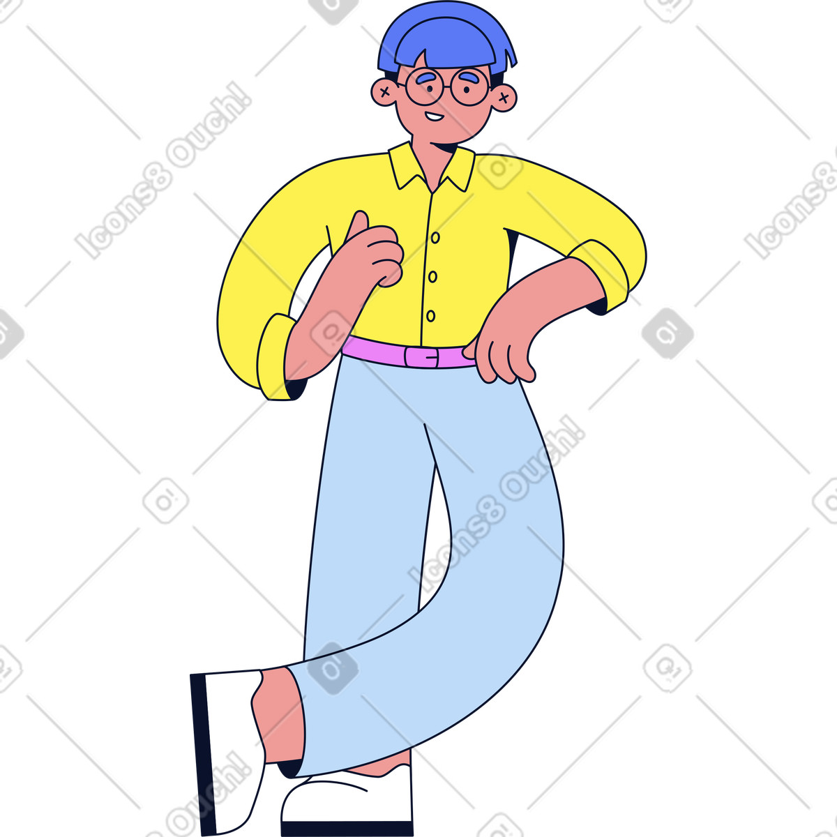 Man leaning on something and showing thumb up illustration in Flexy style download in PNG, SVG