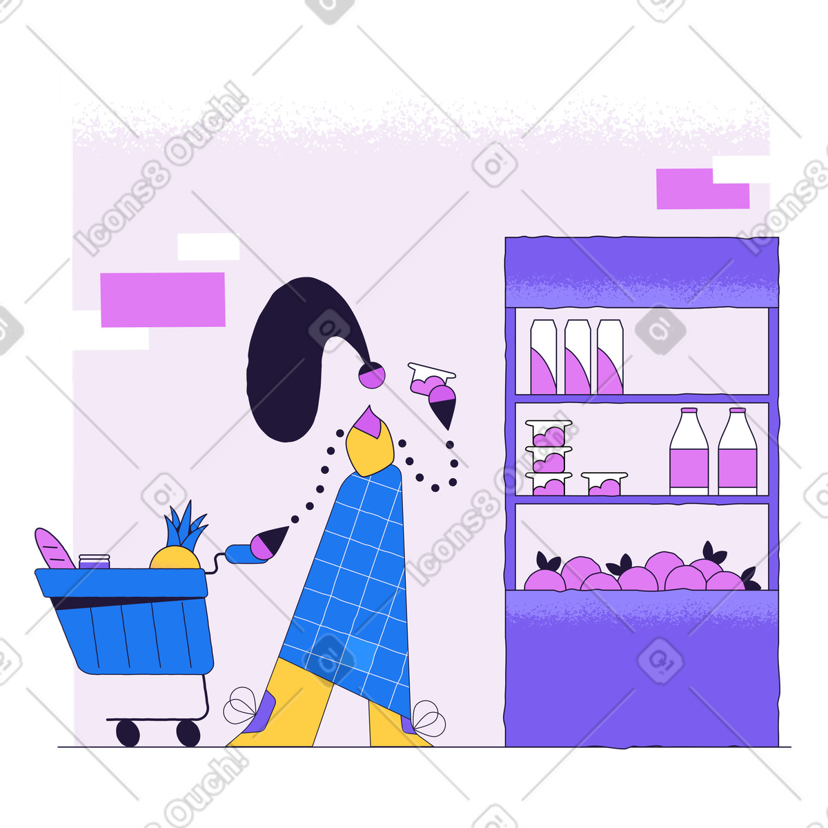 Conifer スタイルの 店で食料品を買う女性 のイラストをPNG、SVG形式でダウンロード