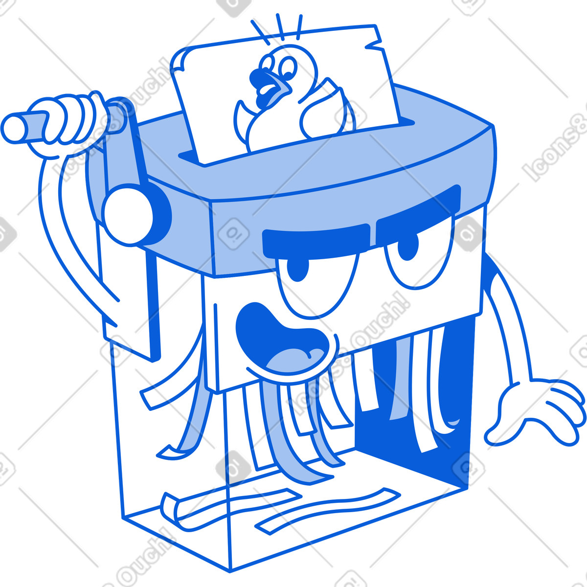 Ilustração de Destruidor azul irritado apagando foto pato em no estilo Handy Line para baixar em PNG, SVG