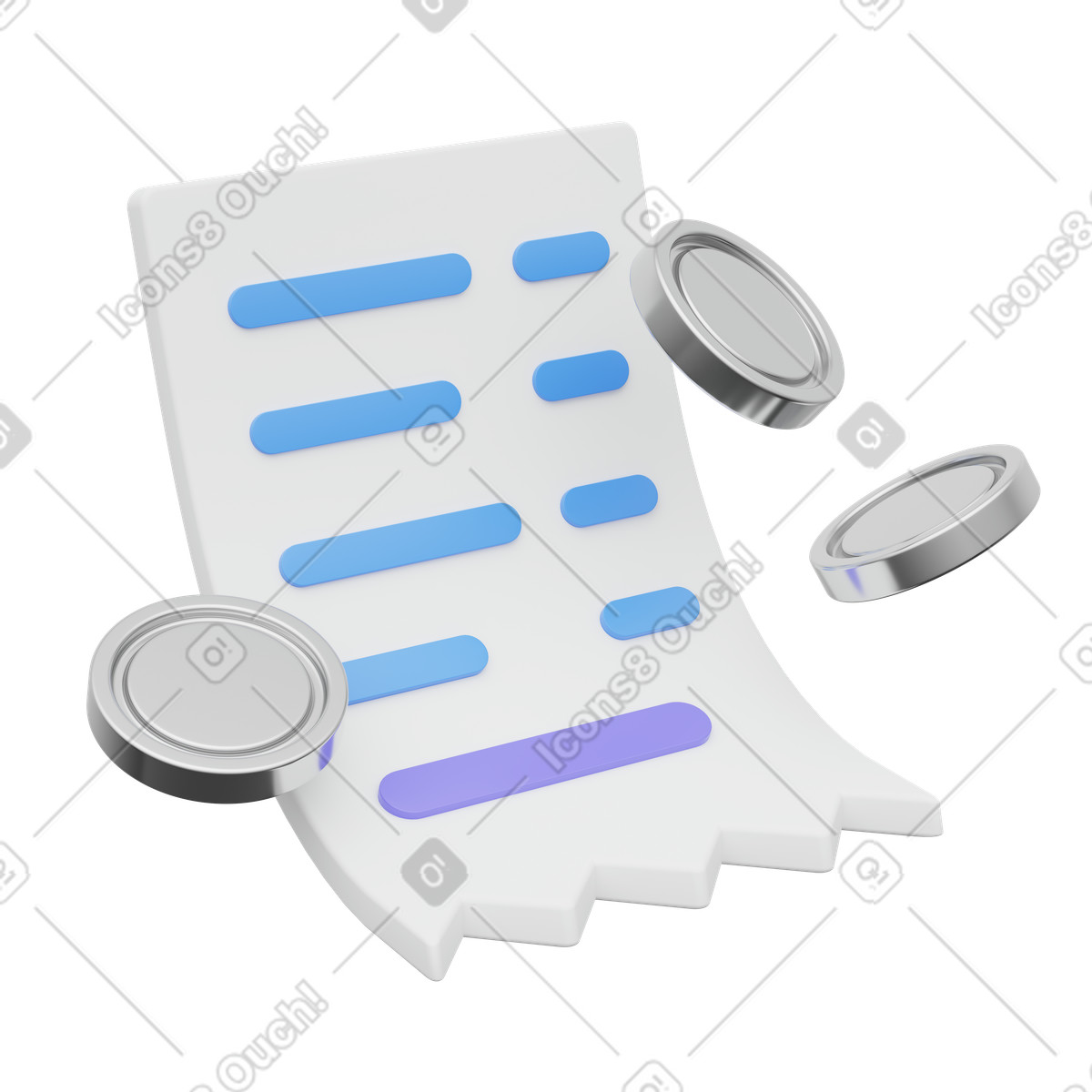 Receipt with coins, expense tracking, digital invoice illustration in PNG, SVG