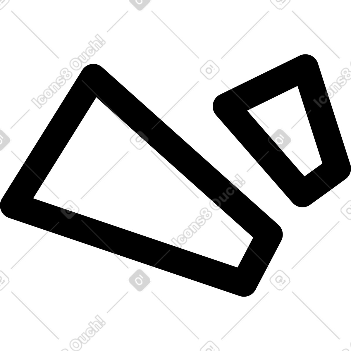 Exclamation mark minimal symbol with large diagonal rectangle and triangle illustration in Notion Line Art style download in PNG, SVG