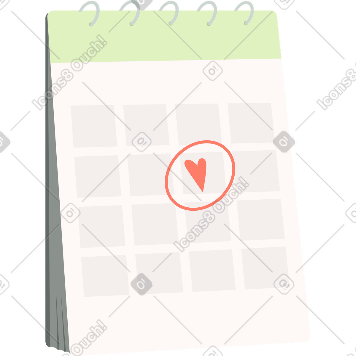 Calendar with heart marked day illustration in Lagom style download in PNG, SVG