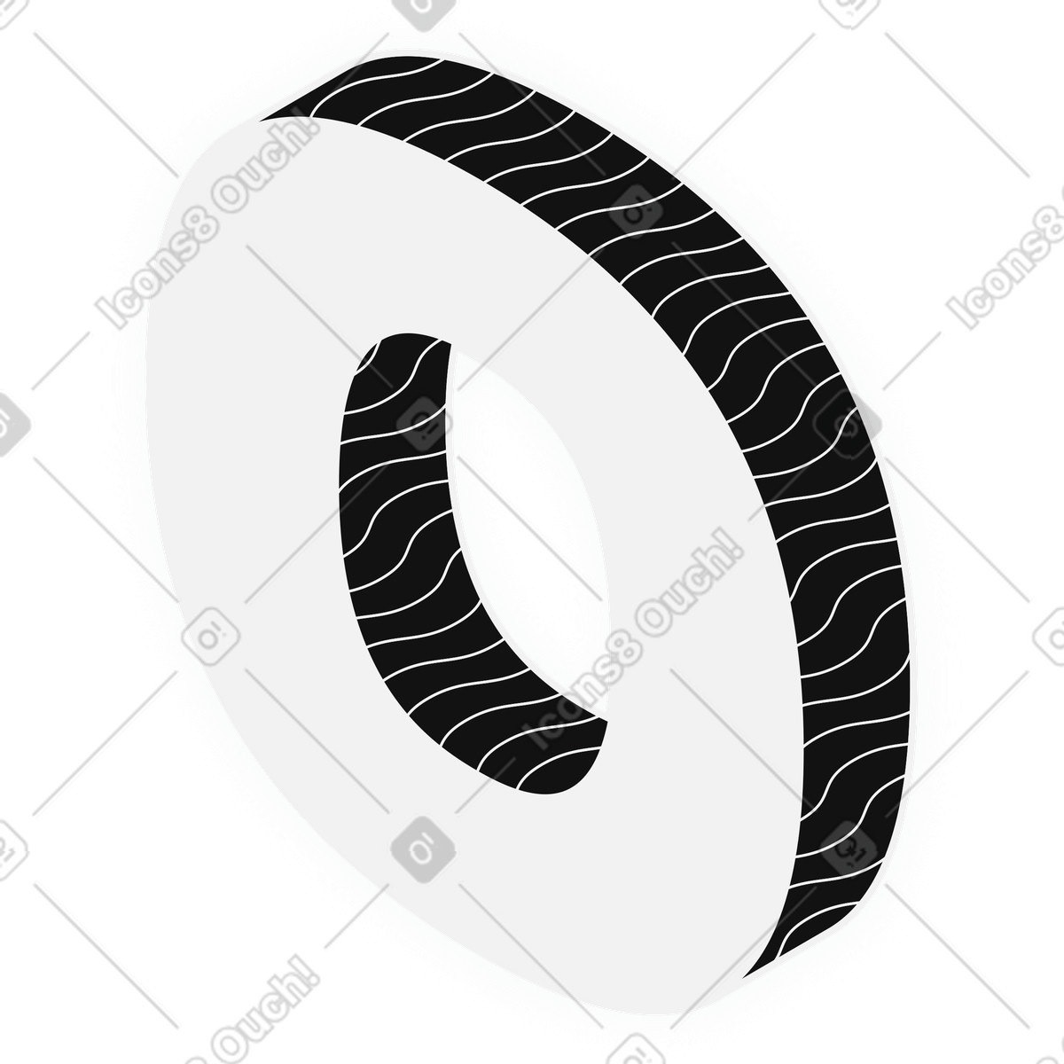 Ilustración Isometric letter O shape with wavy texture en estilo Inverse a descargar en PNG y SVG