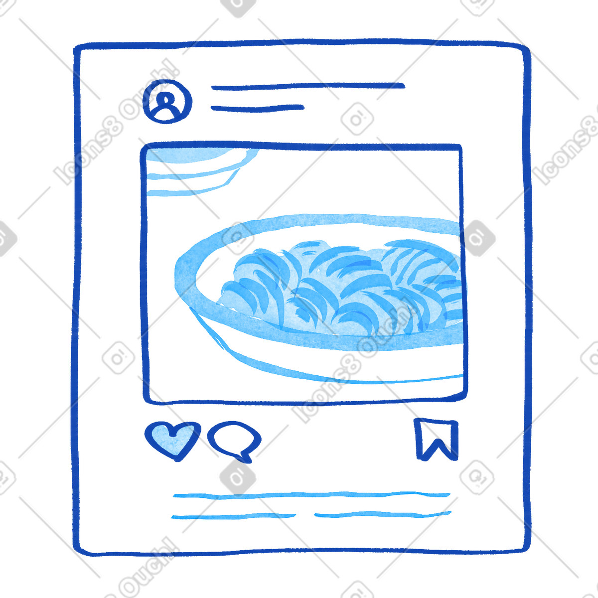 下载 Tint 风格的 Pasta bowl photo posted on social media feed interface 插画，支持 PNG、SVG 格式