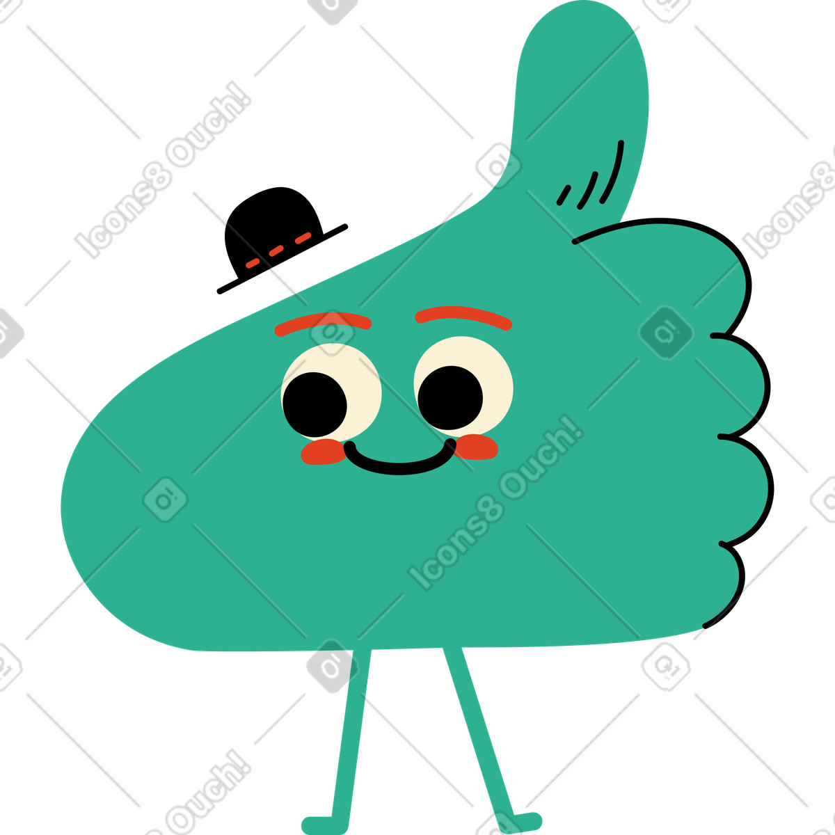 Ilustração de Personagem verde polegares para cima com chapéu em no estilo Jelly baixar em PNG, SVG