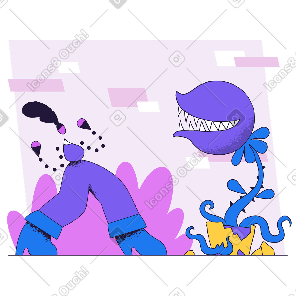Carnivorous plant encounter, Fatal error or something went wrong concept-Illustration im Conifer-Stil als Download in PNG, SVG