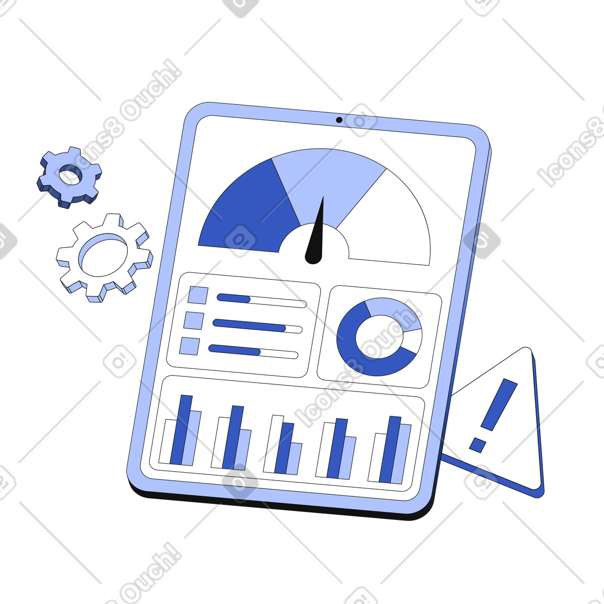 Tablet dashboard with risk metrics, Business assessment and monitoring illustration in Techny style download in PNG, SVG
