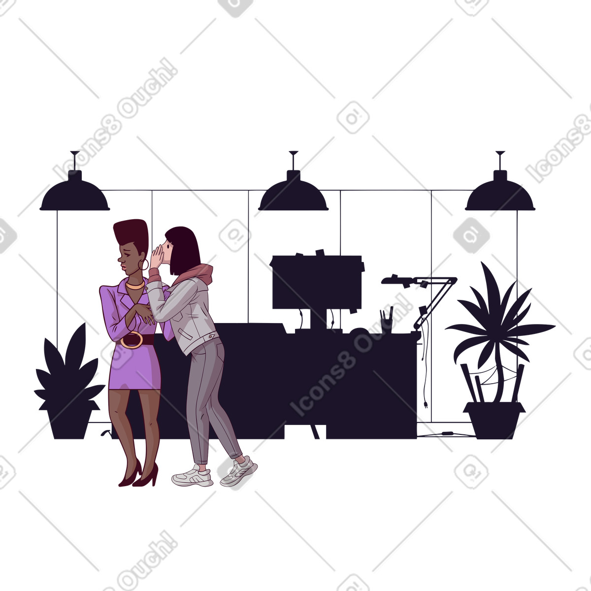 Kolleginnen tratschen im büro-Illustration Eastwood-Stil als Download in PNG, SVG