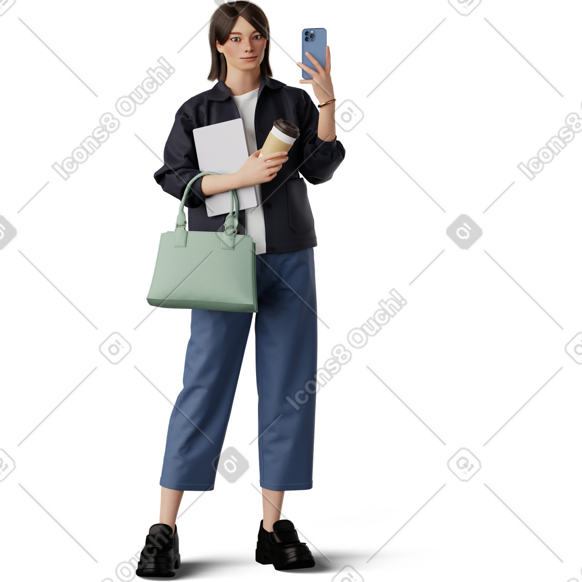 Giovane donna che prende selfie illustrazione in stile 3D Hygge scarica in PNG, SVG