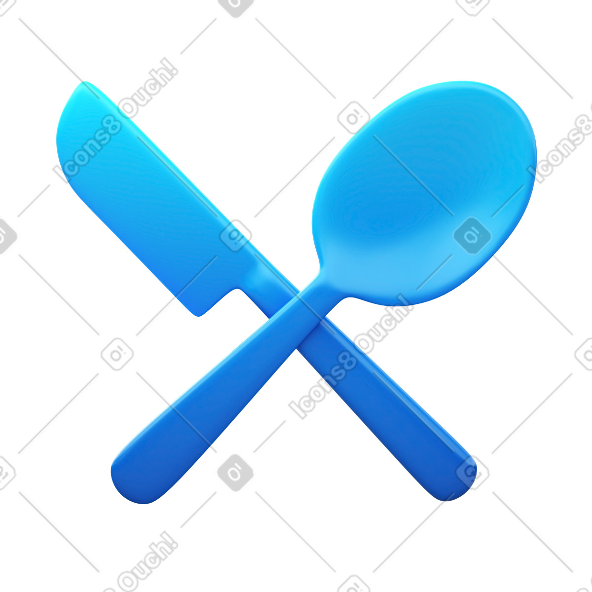 Spoon and knife illustration in 3D Fluency style download in PNG, SVG