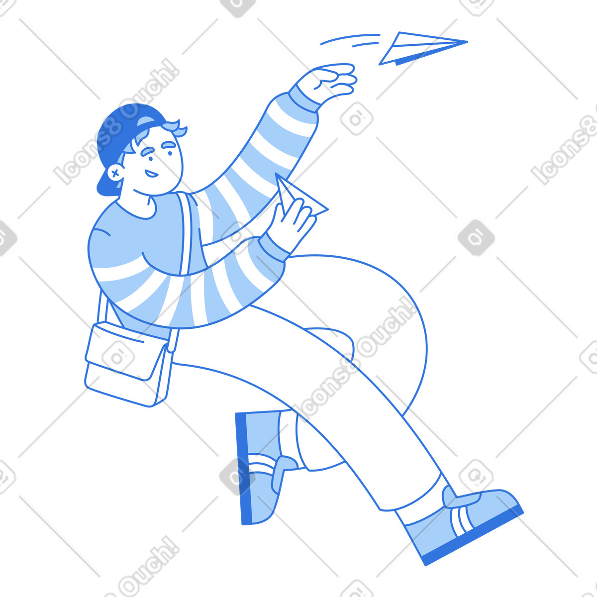 Ilustración Cartero enviando cartas con aviones de papel en estilo Sky a descargar en PNG y SVG