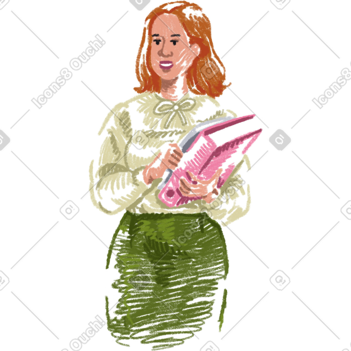 Female office worker holding documents illustration in Sketchbook style download in PNG, SVG