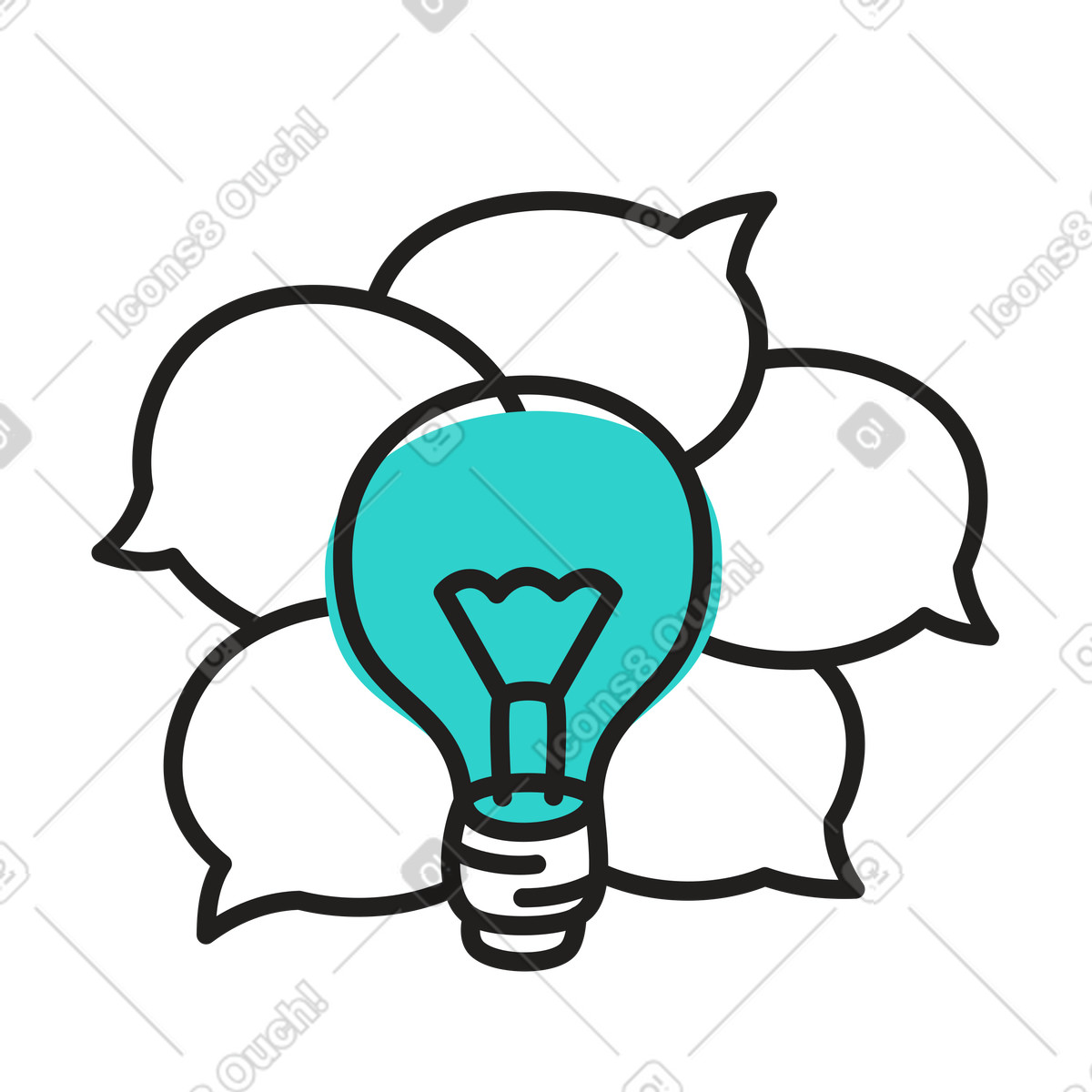 Light bulb surrounded by speech bubbles illustration discussion clipart graphics and vectors