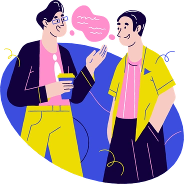 Two men chatting with drinks - Holidays style illustration