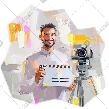Oil painting of filmmaker holding clapboard PNG, SVG