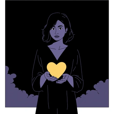 A person surrounded by a dark environment, but with a glowing heart illuminating their immediate space