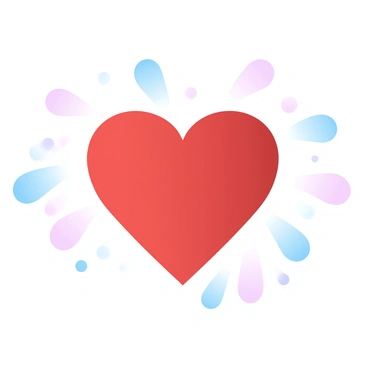 A large heart shape is positioned at the center of the image. Beams of light emanate from the heart, radiating outward in various directions. The heart is depicted in a vibrant red color, while the beams of light are portrayed in soft pastel shades, blending into a gradient of colors. The background features a subtle gradient that complements the colors of the heart and the beams.