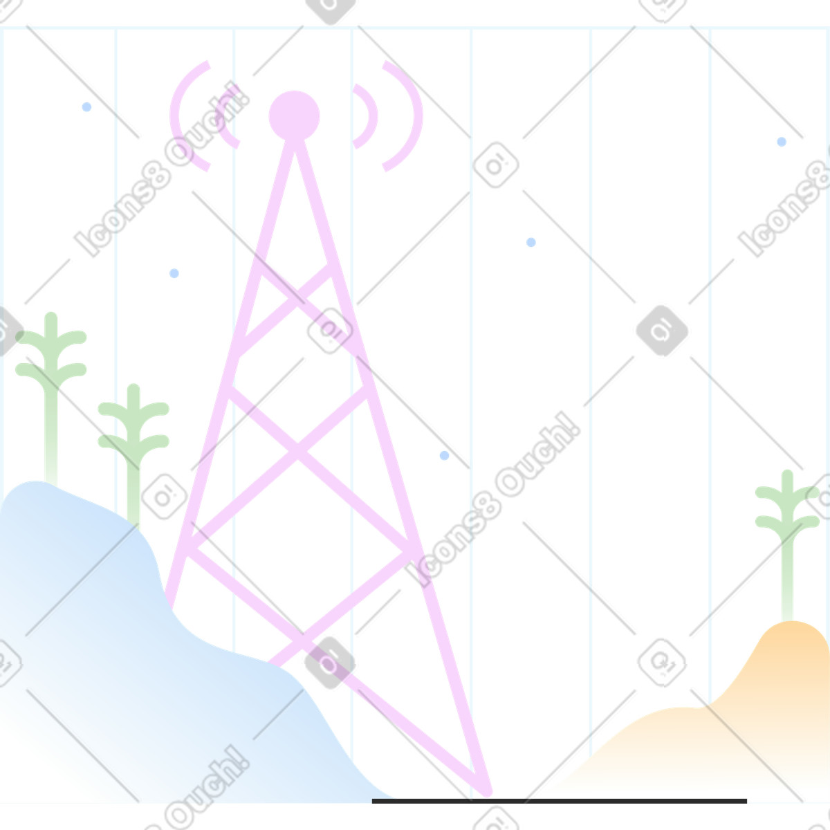 Striped background with cell tower illustration in Marginalia style download in PNG, SVG