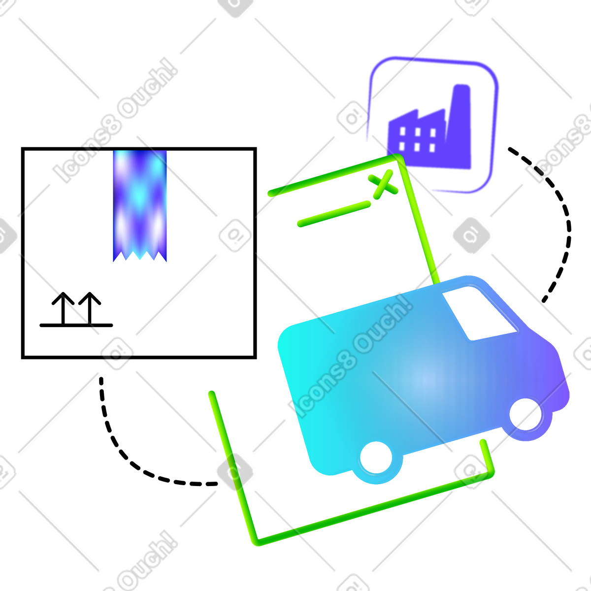Supply chain management with parcel, truck and building-Illustration im Pure-Stil als Download in PNG, SVG