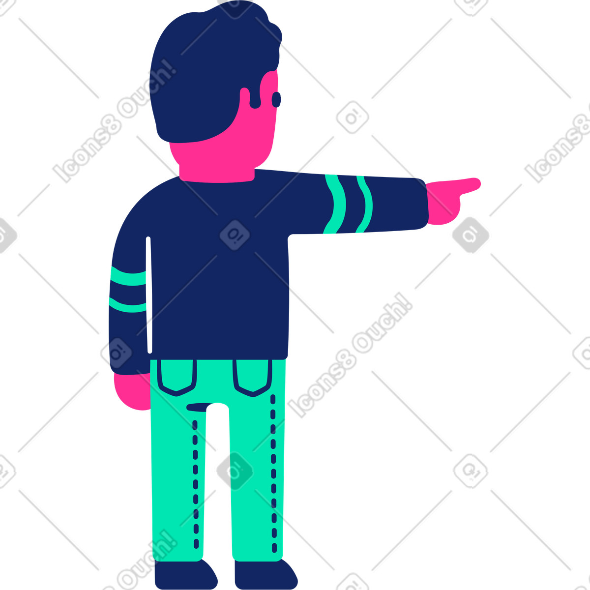 Uomo indietro che indica illustrazione in stile Cyborg scarica in PNG, SVG