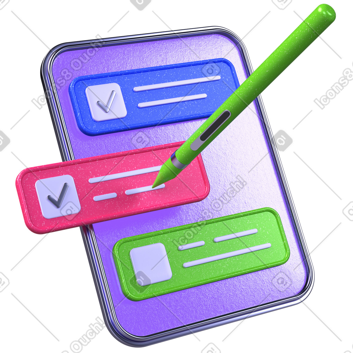 Task management app, checklist planning, productivity tools illustration in 3D Boost style download in PNG, SVG