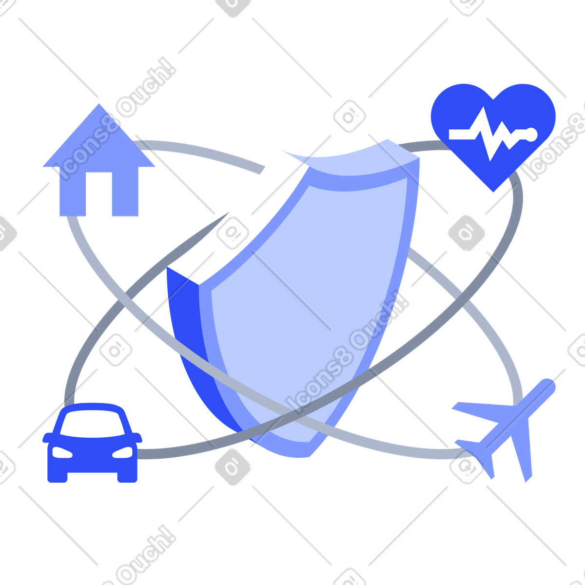 Comprehensive personal lines insurance protection shield illustration in System style download in PNG, SVG