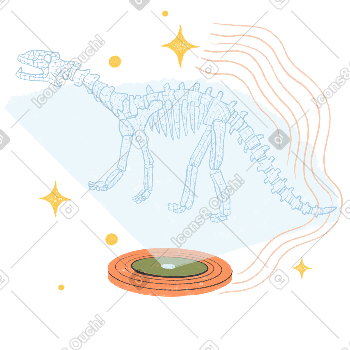 Hologram of a dinosaur skeleton illustration animal clipart image in PNG