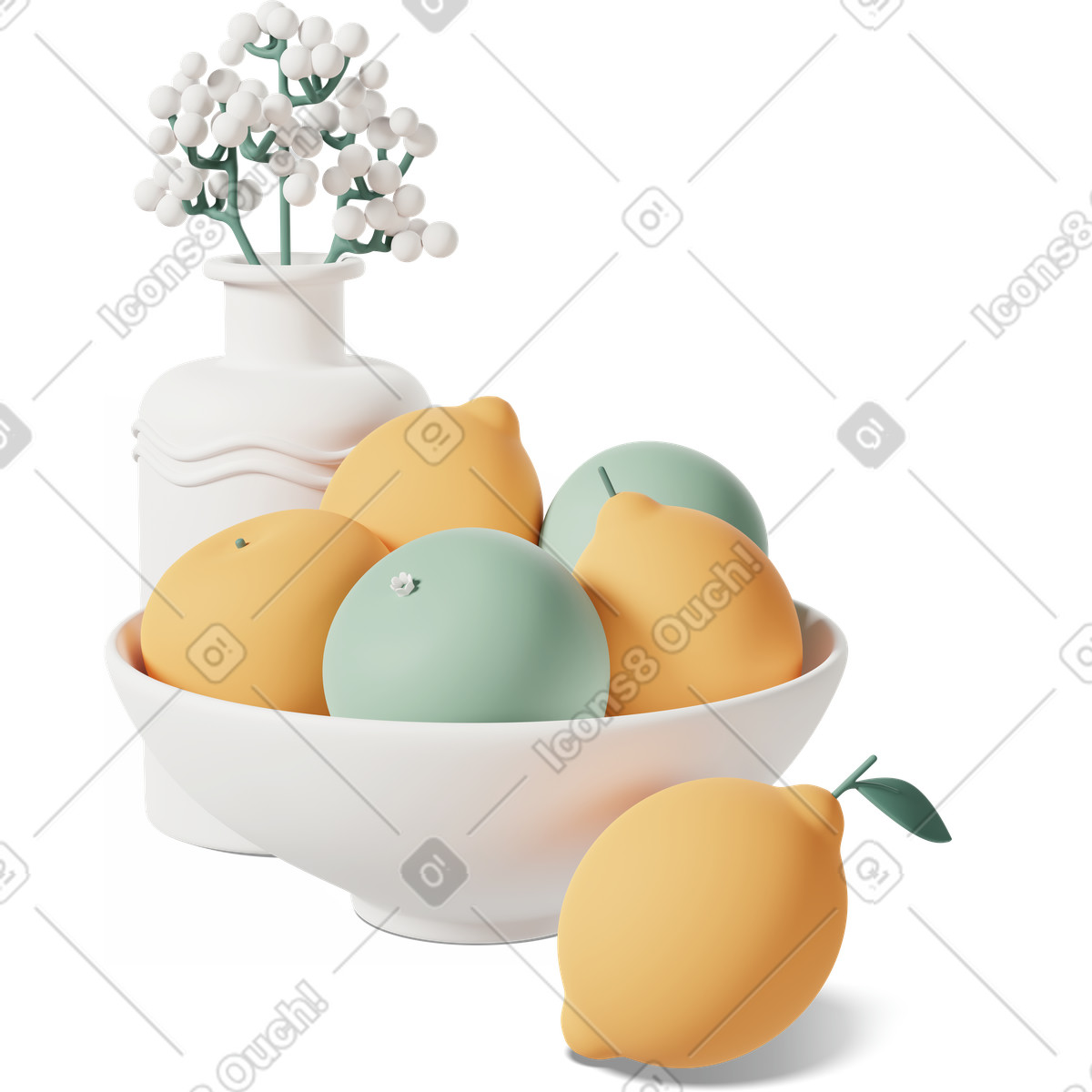 3D Casual life 스타일의 Vase with fruits and flowers 일러스트레이션 PNG, SVG 다운로드