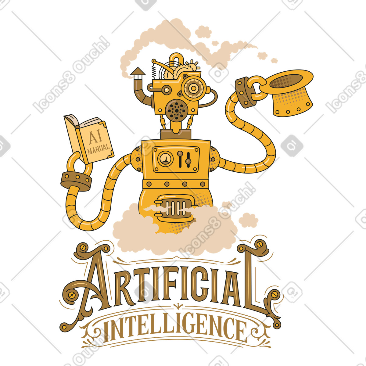 Artificial intelligence robot illustration in Rubber style download in PNG, SVG
