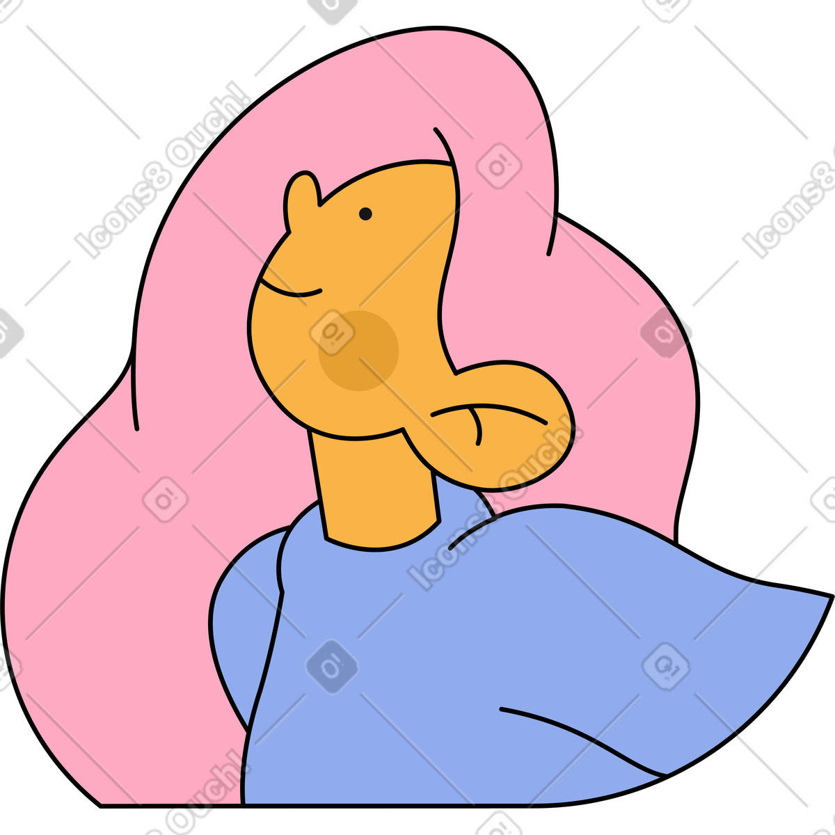 Girl with high ponytail is resting head on palm animated illustration in Bloom style download in GIF, Lottie (JSON), AE