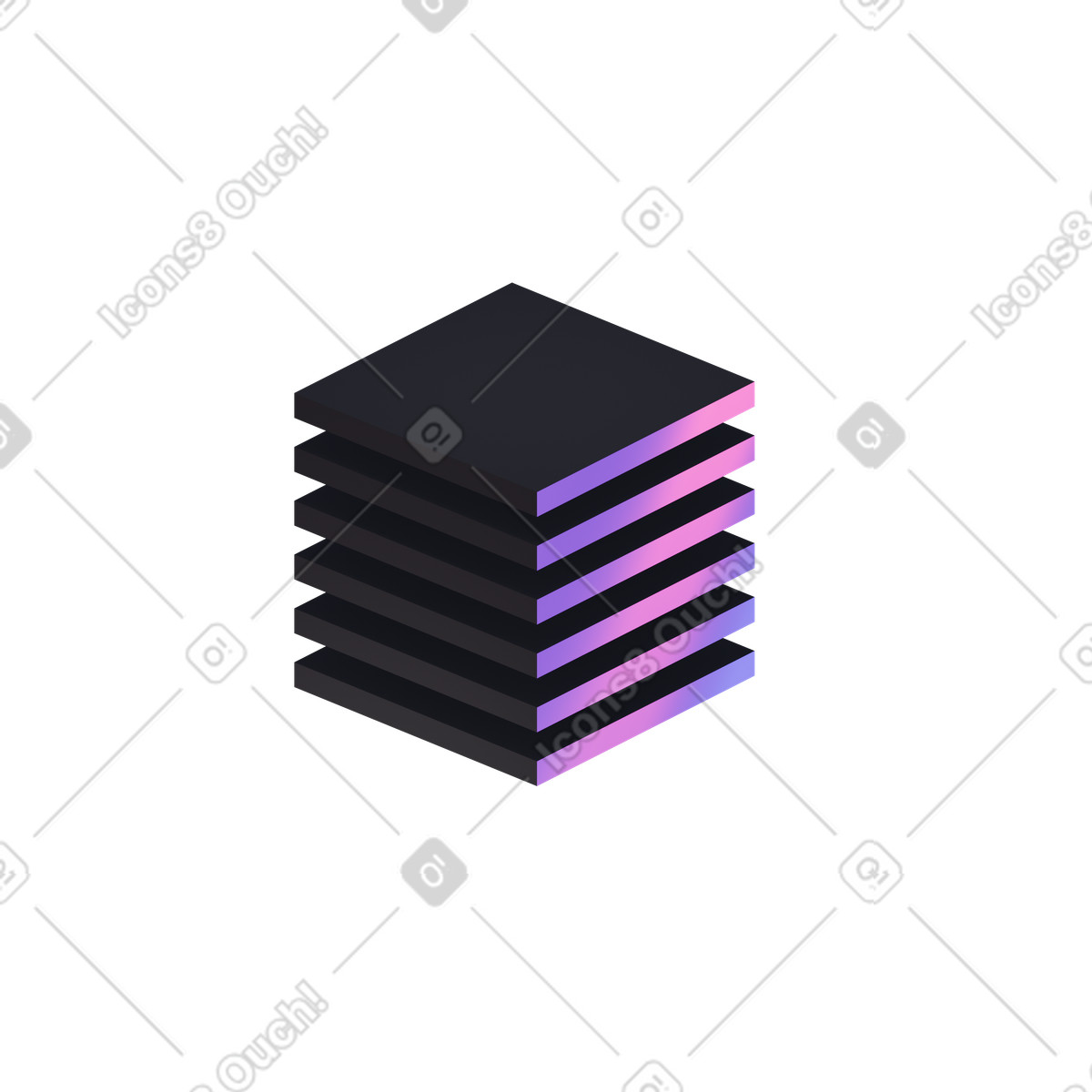 Stacked square panels forming tower, Workflow and process visualization animated illustration in 3D Illusion style download in GIF, Lottie (JSON), AE