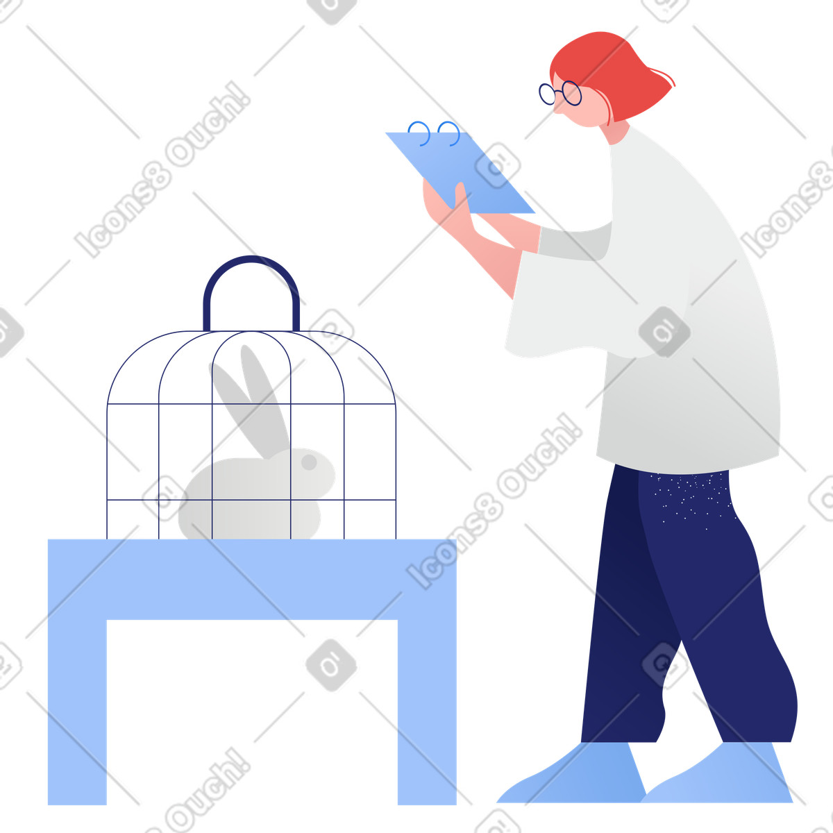 Illustration Vétérinaire vérifiant le dossier de l'animal à la clinique dans style Clip télécharger aux formats PNG, SVG