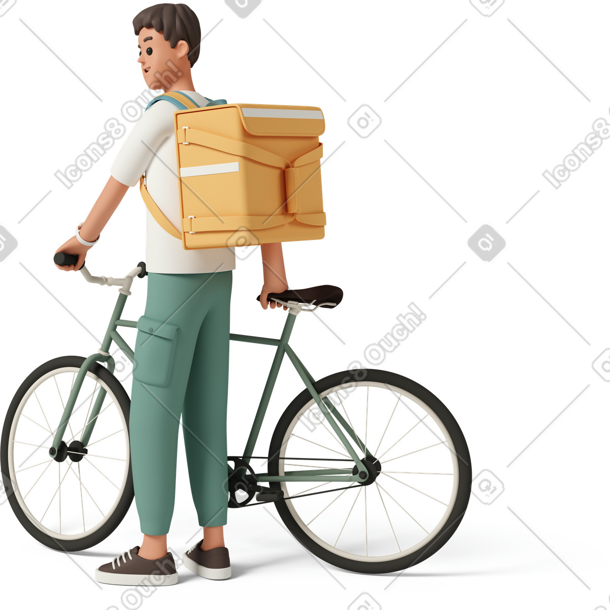Ilustração de Delivery worker with bike and insulated bag, food service em no estilo 3D Casual life para baixar em PNG, SVG