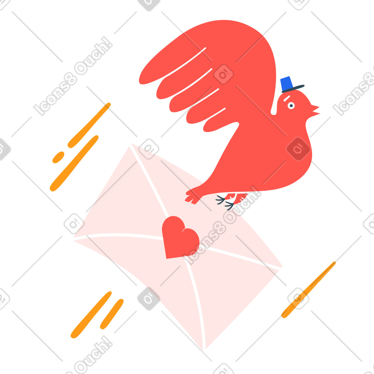 Kingdom 스타일의 Flying bird carrying love letter, Expressing affection or gratitude 일러스트레이션 PNG, SVG 다운로드