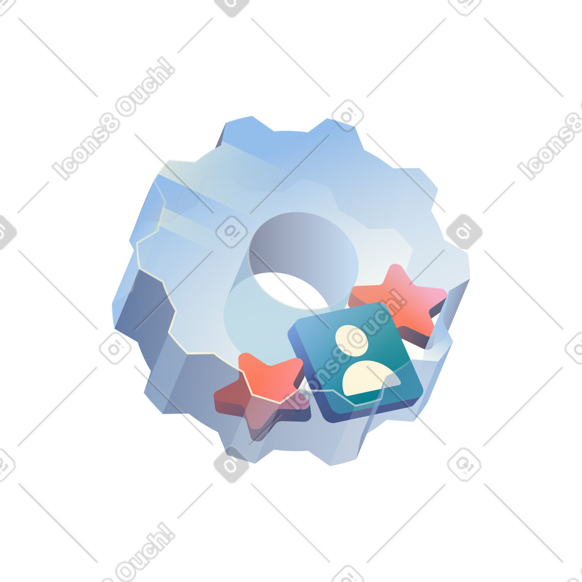 Customer feedback evaluation process as gear with profile stars-Illustration im Beam-Stil als Download in PNG, SVG