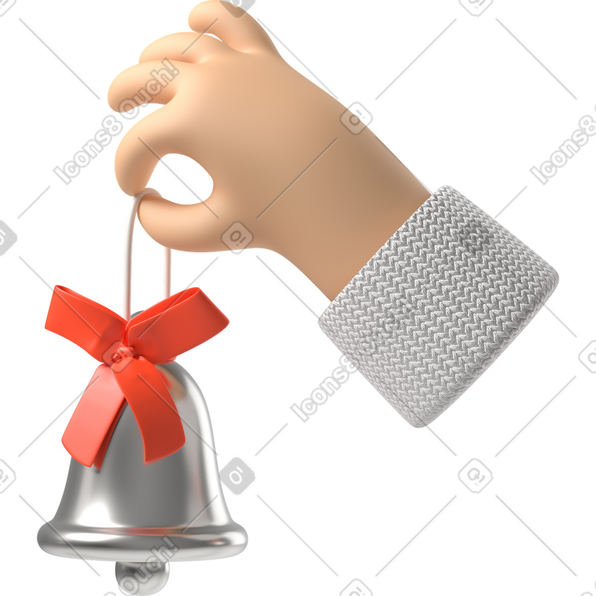 White skin hand holding jingle bell illustration in 3D Hands Fun&Wild style download in PNG, SVG