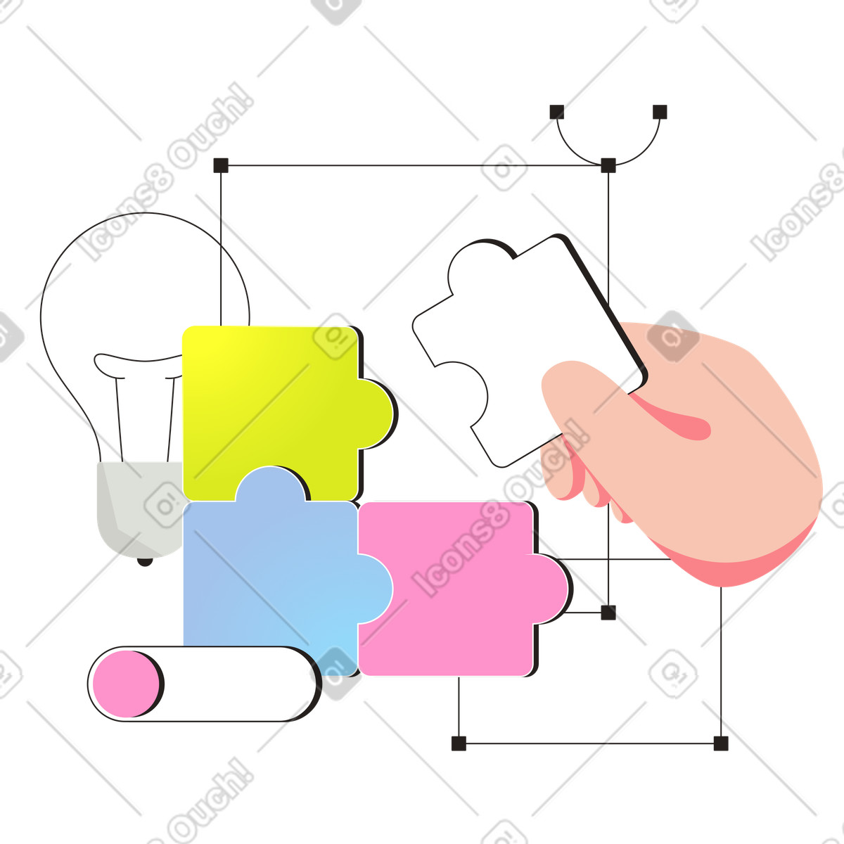Solving puzzle of effective implementation illustration in Like style download in PNG, SVG