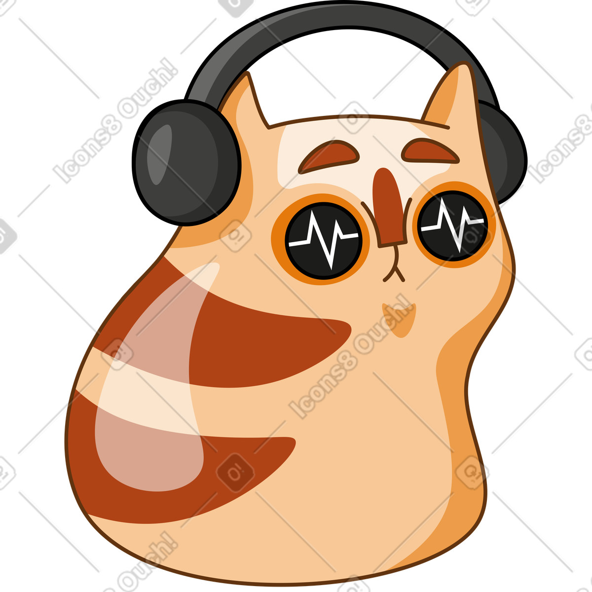 Ilustração de Gato ouvindo música em no estilo Kitekat para baixar em PNG, SVG